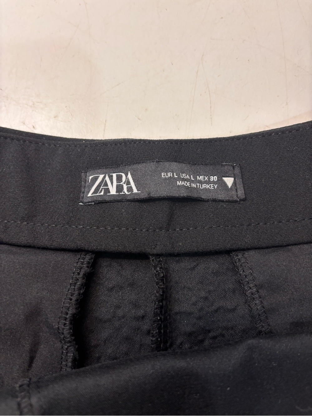 Zara Faux Wrap Front Black Mini Skort with Sleek Asymmetrical Hem, size L - Picture 9 of 13